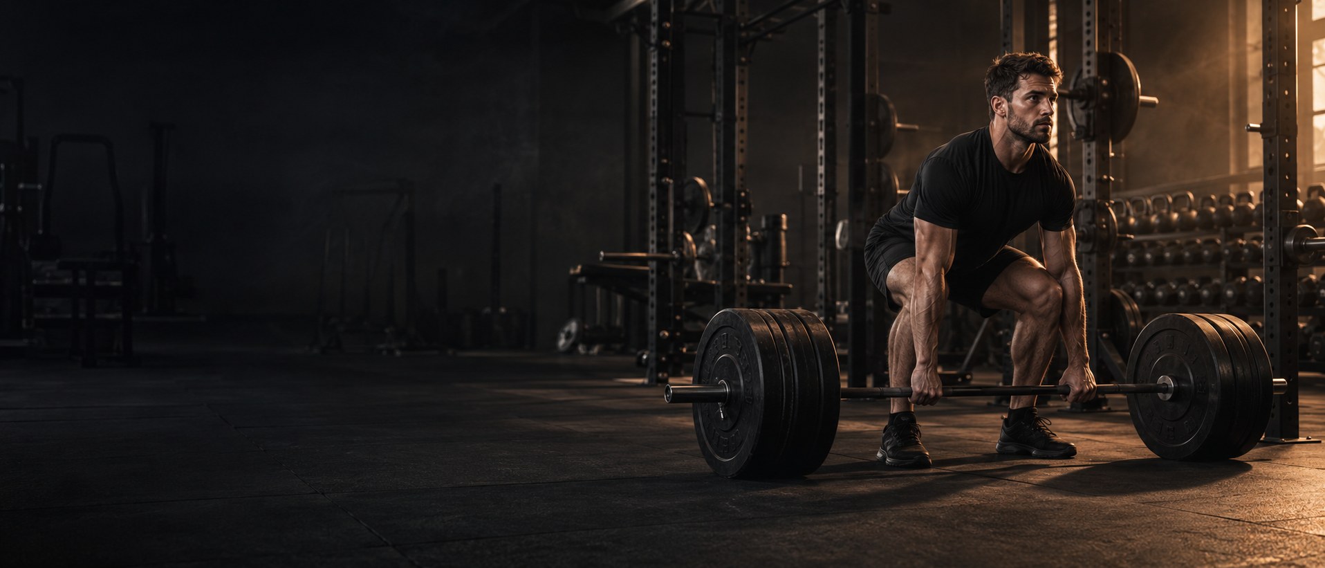Athlete training in a dramatic gym setting